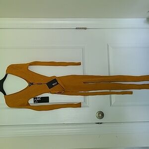 Hera Collection Ripped Bodycon Jumpsuit, mustard yellow, small